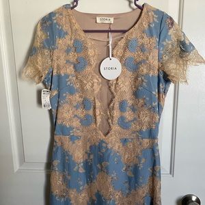 Storia lace and mesh cocktail dress